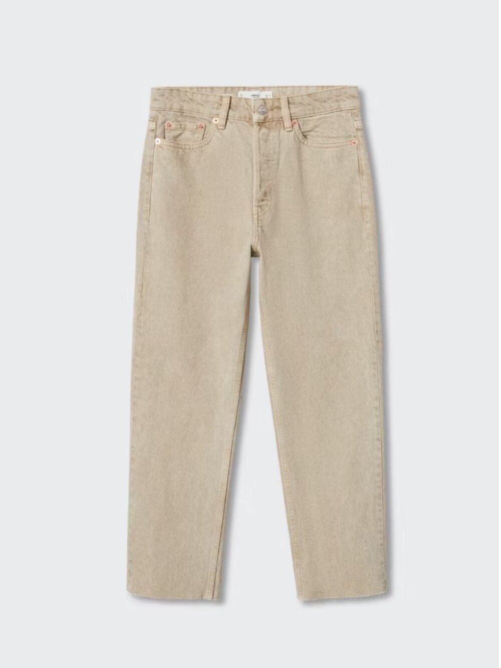 Mango Havana High-waist cropped straight jeans, frayed hem, TAN, US 6